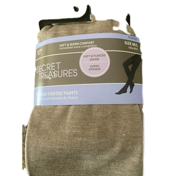 Women's Medium/Large Tan Fleece Footed Tights​ - Picture 2 of 3